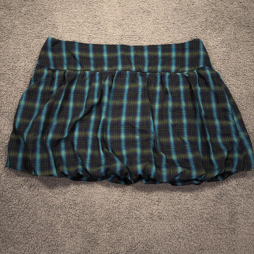 Y2K Soulmates Skirt Womens 13 Blue Green‎ Plaid Bubble Mini School Girl Preppy - Picture 7 of 8